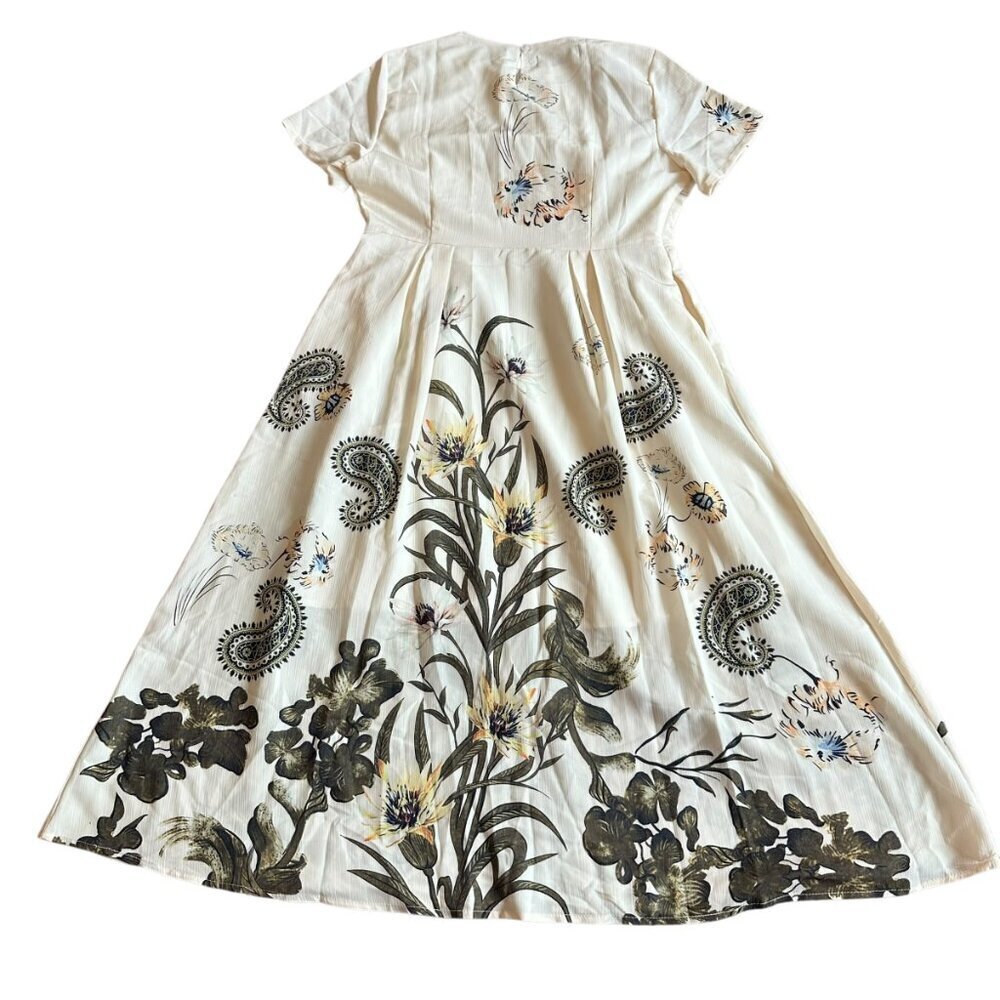 Kaimilan Creamy Ivory Floral Print Dress Knee Length Short Sleeve Size 8 NWT - Picture 7 of 13
